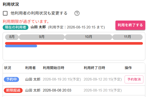 tidieで返却予定や期限超過を確認する画面